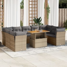 Garden sofa set with beige cushions, 10 pieces