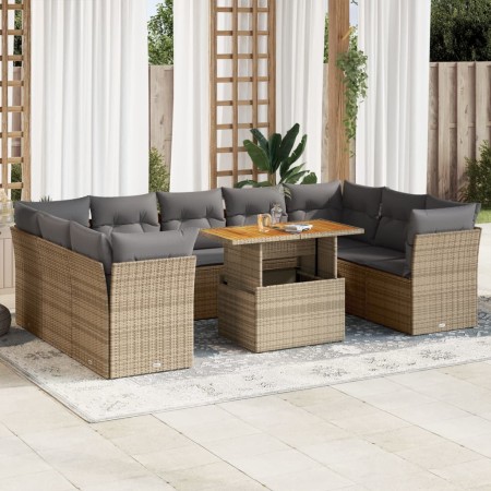 Garden sofa set with beige cushions, 10 pieces, made of synthetic rattan. | Foro24|Onlineshop| Casa, Jardín y Más Foro24.es