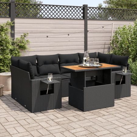 Gartensofa-Set, 7-teilig, mit schwarzen Polstern aus synthetischem Rattan von , Gartensets - Ref: Foro24-3327114, Preis: 614,...