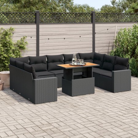 Garden sofa set with 10 pieces of black synthetic rattan and cushions. | Foro24|Onlineshop| Casa, Jardín y Más Foro24.es