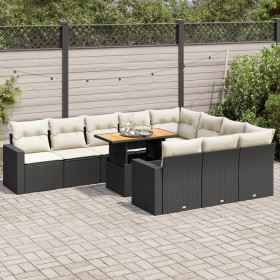 Garden sofa set 11 pieces and black synthetic