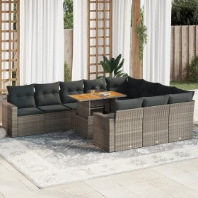 Garden sofa set 11 pieces and gray synthetic