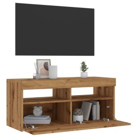 TV stand with LED lights, oak wood artisan