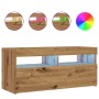 TV stand with LED lights, oak wood artisan 90x35x40 cm | Foro24|Onlineshop| Casa, Jardín y Más Foro24.es