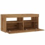 TV stand with LED lights, oak wood artisan 90x35x40 cm | Foro24|Onlineshop| Casa, Jardín y Más Foro24.es