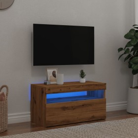 TV stand with LED lights, oak wood artisan