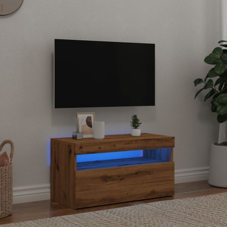 TV stand with LED lights, oak wood artisan 75x35x40 cm | Foro24|Onlineshop| Casa, Jardín y Más Foro24.es