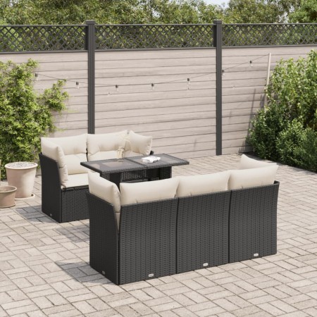 6-teiliges Gartensofa-Set und Kissen aus schwarzem Kunststoff-Rattan. | Foro24|Onlineshop| Casa, Jardín y Más Foro24.es