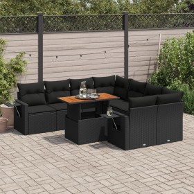 Garden sofa set with 9-piece black synthetic