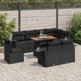 Garden sofa set with 9-piece black synthetic