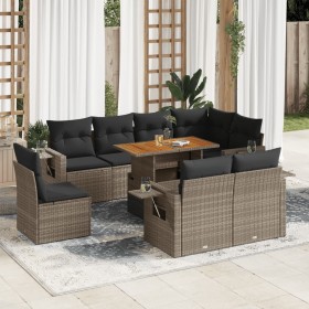 Garden sofa set with 9-piece synthetic rattan