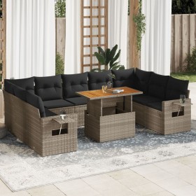 Gartensofa-Set und Kissen, 10-teilig, aus grauem