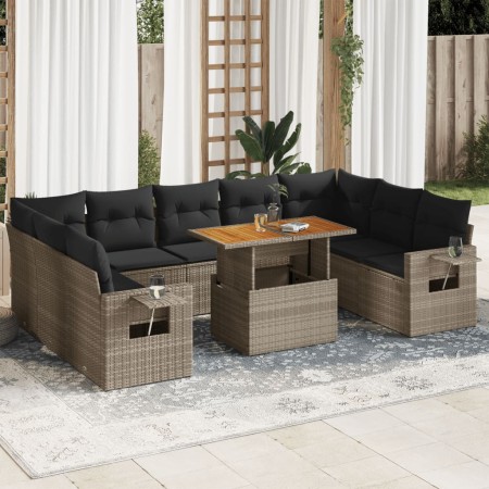 Gartensofa-Set und Kissen, 10-teilig, aus grauem Kunst-Rattan. | Foro24|Onlineshop| Casa, Jardín y Más Foro24.es