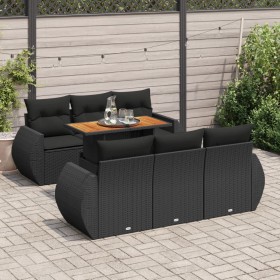 Gartensofa-Set, 7-teilig, mit schwarzen Polstern