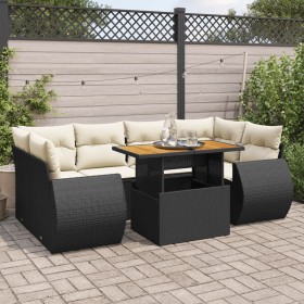 Gartensofa-Set, 7-teilig, mit schwarzen Polstern