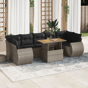 Gartensofa-Set und Kissen, 8-teilig, aus grauem