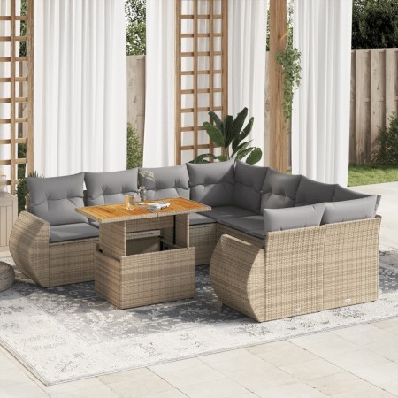 Gartensofa-Set mit 9-teiligen Kissen aus synthetischem Rattan in Beige. | Foro24|Onlineshop| Casa, Jardín y Más Foro24.es