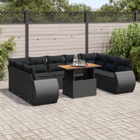 Garden sofa set with 10 pieces of black synthetic