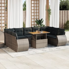 Gartensofa-Set und Kissen, 10-teilig, aus grauem