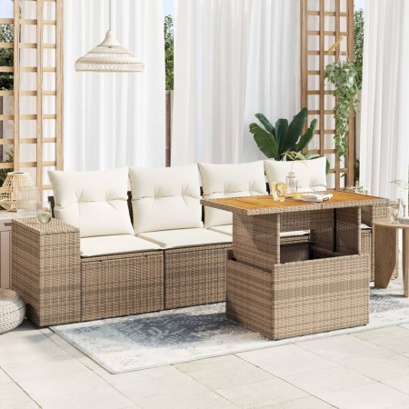 Garden sofa set with 5-piece synthetic rattan beige cushions by , Garden sets - Ref: Foro24-3327320, Price: 478,56 €, Discoun...