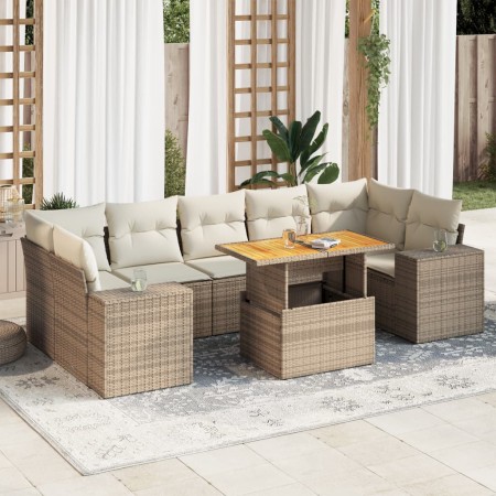 Gartensofa-Set und Kissen, 8-teilig, aus synthetischem Rattan in Beige. von , Gartensets - Ref: Foro24-3327348, Preis: 680,36...