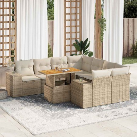 Set de sofás de jardín con cojines 9 pzas ratán sintético beige de , Conjuntos de jardín - Ref: Foro24-3327355, Precio: 910,9...