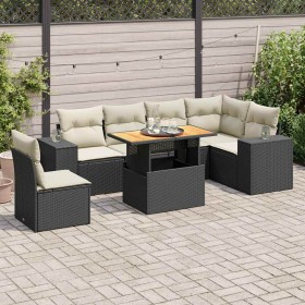 Gartensofa-Set, 7-teilig, mit schwarzen Polstern