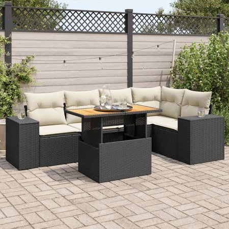 6-teiliges Gartensofa-Set und Kissen aus schwarzem Kunststoff-Rattan. | Foro24|Onlineshop| Casa, Jardín y Más Foro24.es