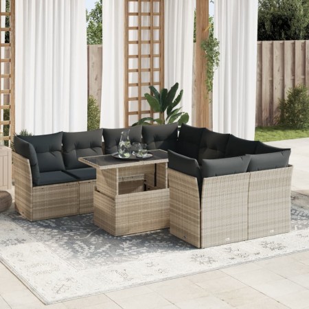 Garden furniture set 9 pieces and light gray synthetic rattan cushions | Foro24|Onlineshop| Casa, Jardín y Más Foro24.es