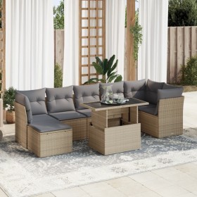 Garden sofa set with 8 pieces of synthetic beige