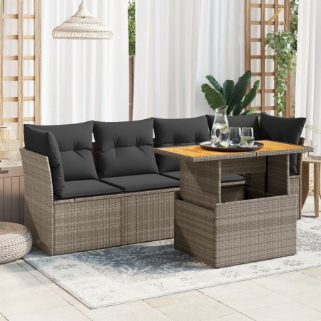 Gartensofagarnitur mit 5-teiligen Kissen aus grauem Kunststoff-Rattan. | Foro24|Onlineshop| Casa, Jardín y Más Foro24.es