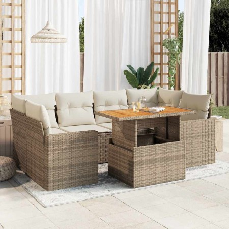 Set sofás de jardín 7 piezas y cojines ratán sintético beige de , Conjuntos de jardín - Ref: Foro24-3327005, Precio: 606,43 €...