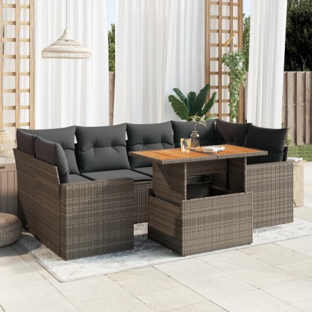 Gartensofagarnitur 7-teilig mit grauen Polstern aus synthetischem Rattan | Foro24|Onlineshop| Casa, Jardín y Más Foro24.es