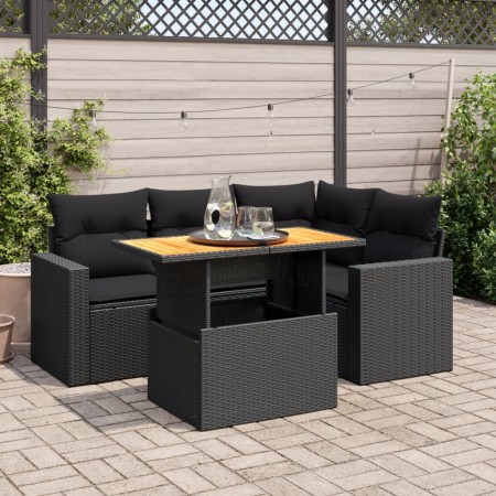 Gartenmöbel-Set 5-teilig mit schwarzen Polstern aus synthetischem Rattan | Foro24|Onlineshop| Casa, Jardín y Más Foro24.es