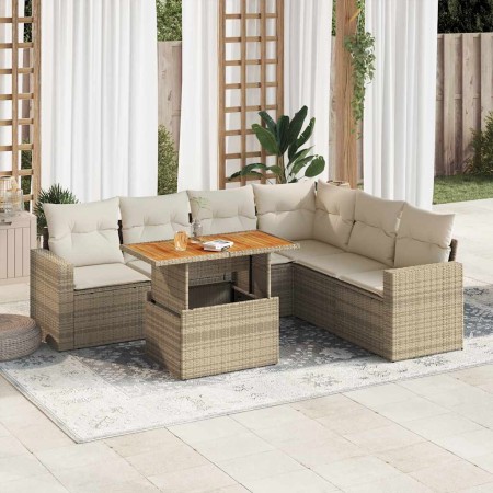 Garden set with 7 pieces of sofas and beige synthetic rattan cushions. | Foro24|Onlineshop| Casa, Jardín y Más Foro24.es