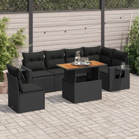 Gartensofa-Set, 7-teilig, mit schwarzen Polstern