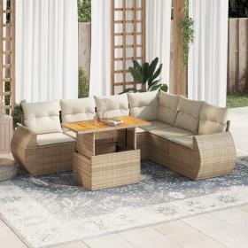 Garden set with 7 pieces of sofas and beige