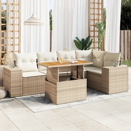 Gartensofa-Set mit 6-teiligen Kissen aus synthetischem Rattan in Beige. von , Gartensets - Ref: Foro24-3327376, Preis: 566,30...