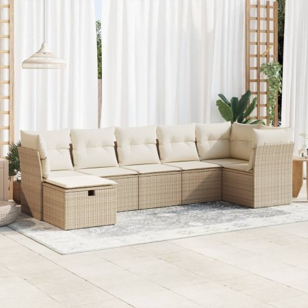 Gartensofagarnitur 7-teilig mit Kissen aus synthetischem Rattan in Beige. | Foro24|Onlineshop| Casa, Jardín y Más Foro24.es