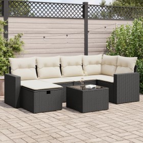 Gartensofa-Set, 7-teilig, mit schwarzen Polstern