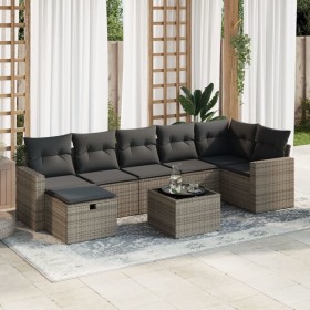 Gartensofa-Set und Kissen, 8-teilig, aus grauem