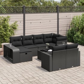 Garden sofa set 11 pieces and black synthetic