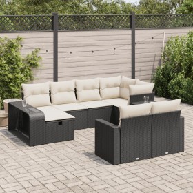 Garden sofa set with 10 pieces of black synthetic