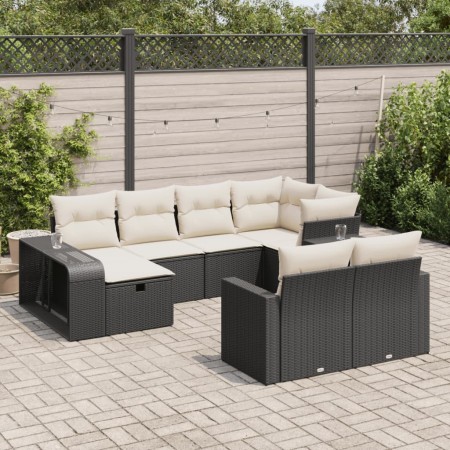 Gartensofa-Set und Kissen, 10-teilig, aus schwarzem Kunststoff-Rattan. | Foro24|Onlineshop| Casa, Jardín y Más Foro24.es