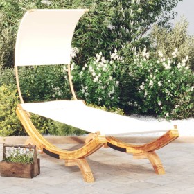 Sun lounger with cream curved solid wood canopy 100x200x126 cm by vidaXL, Outdoor beds - Ref: Foro24-313945, Price: 140,99 €,...