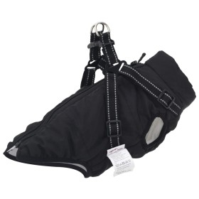 Black waterproof reflective harness dog coat