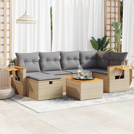 Gartensofagarnitur 7-teilig mit Kissen aus synthetischem Rattan in Beige. von , Gartensets - Ref: Foro24-3325979, Preis: 478,...