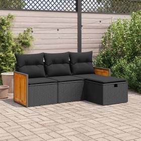 Gartensofa-Set, 4-teilig, mit schwarzen Polstern