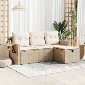 Garden sofa set with 4-piece synthetic rattan