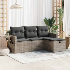 Garden sofa set 4 pieces with gray synthetic